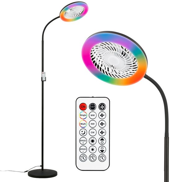 BRILONER Windy - Staande lamp met ventilator & verlichting - vloerlamp met afstandsbediening - 13.8W - RGBIC - dimbaar - zwart - Ø28 x 185cm