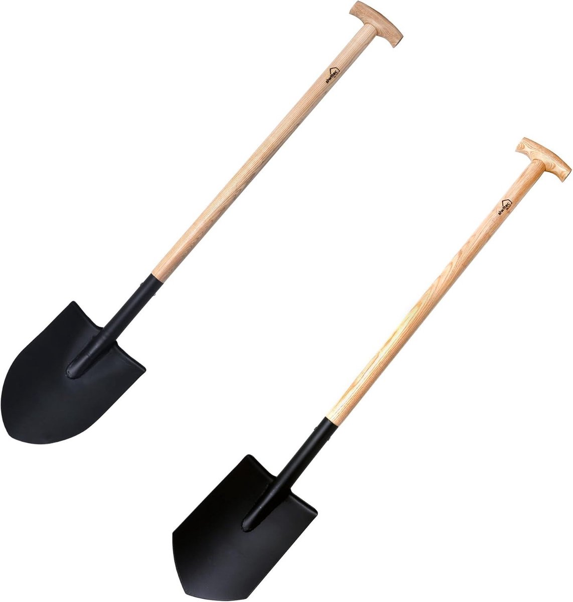 Set: 1 x puntige tuinspade SG-310 voor harde, stenige grond + 1 x ronde spade SG-320 voor zachte, steenvrije grond | Handvat van essenhout | Stalen blad | Lengte: 118 cm | Tuin