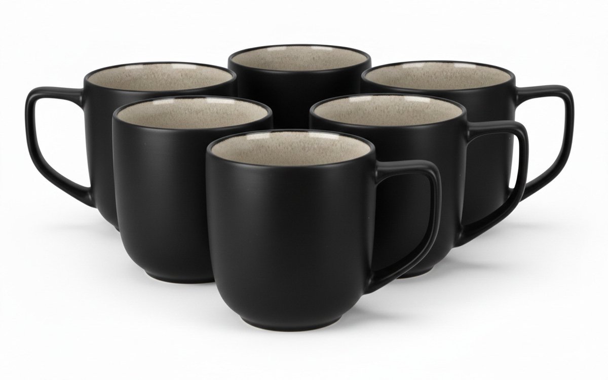 Siaki Koffiemok / theemok Glaze - 20x - mat zwart - 390 ml - mokken - kerammiek - tas