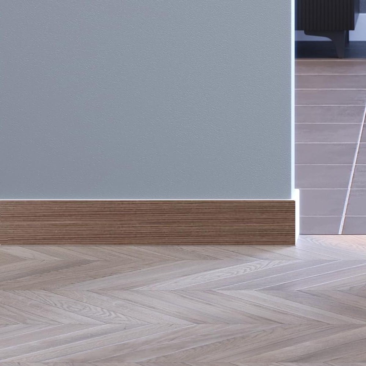 Waterbestendige Plint - Houten Afwerking - Vloer Rand Afdekken - Met Kabeldoorvoer - 90x12 cm - Walnoot