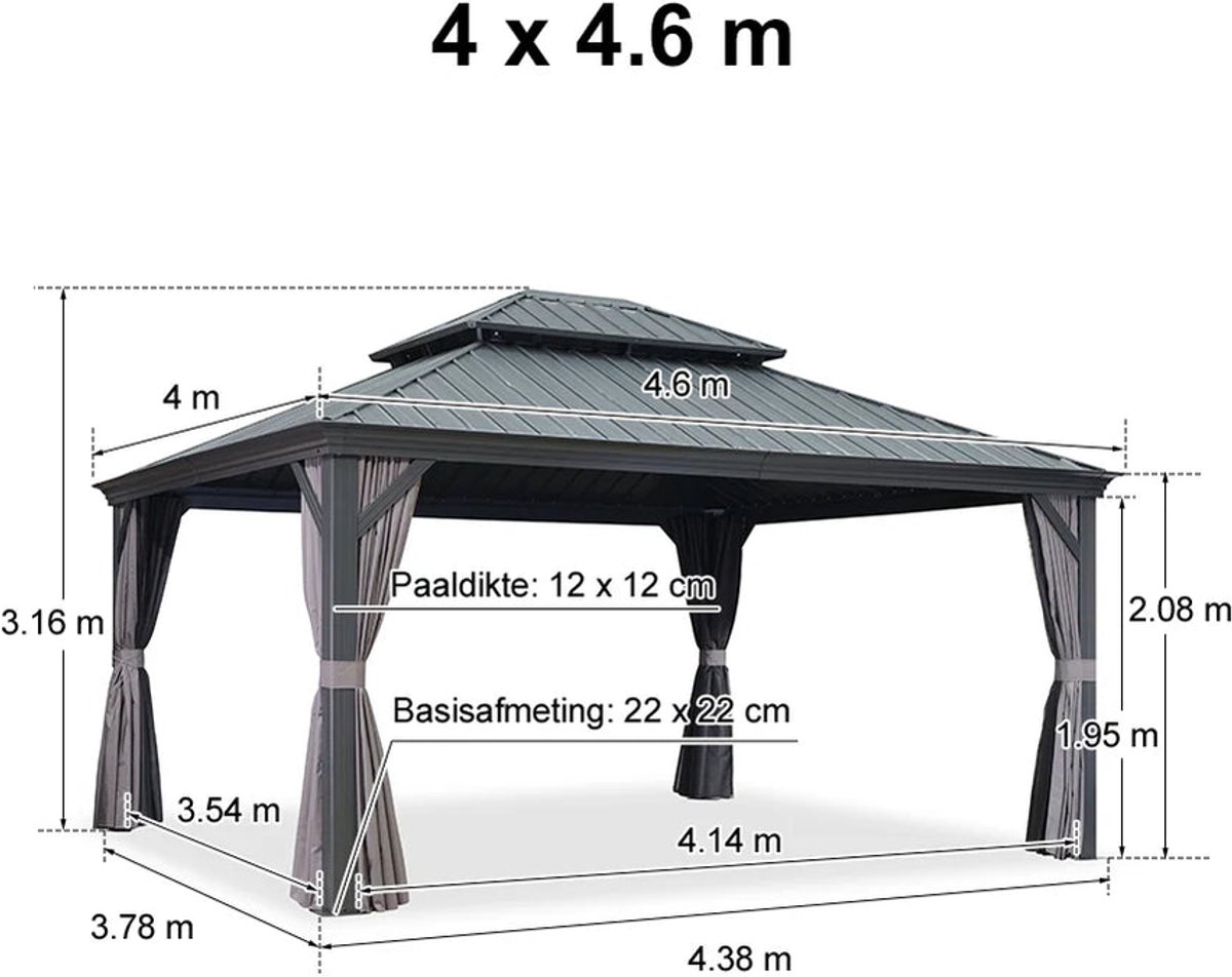 Purple Leaf Hardtop pavillon 4,6 x 4 m - gris luxe avec éclairage