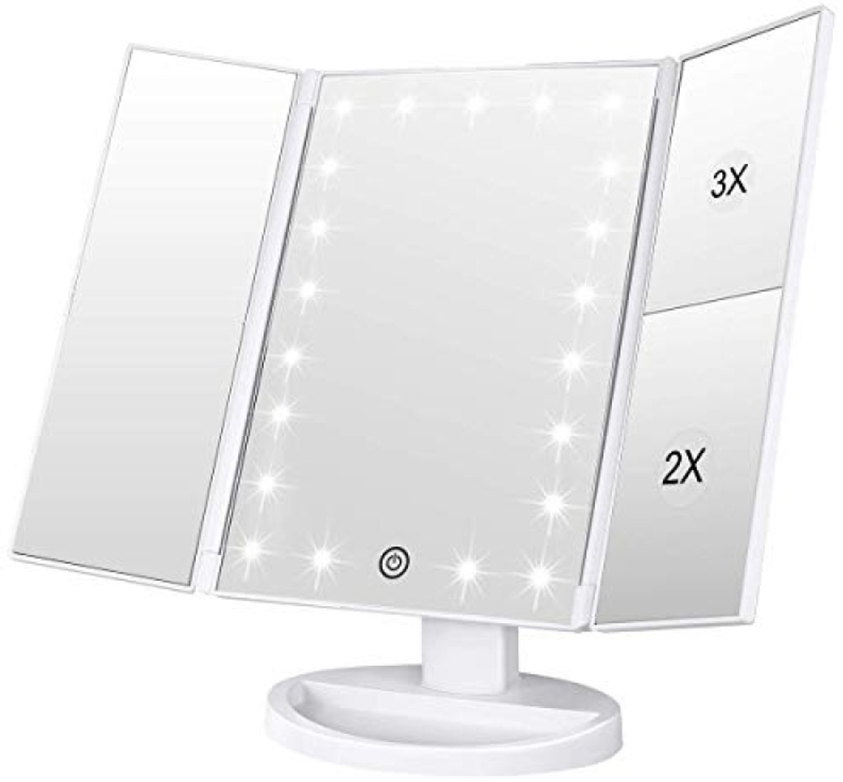 Driedelige make-upspiegel met LED-verlichting en opbergvak - Wit