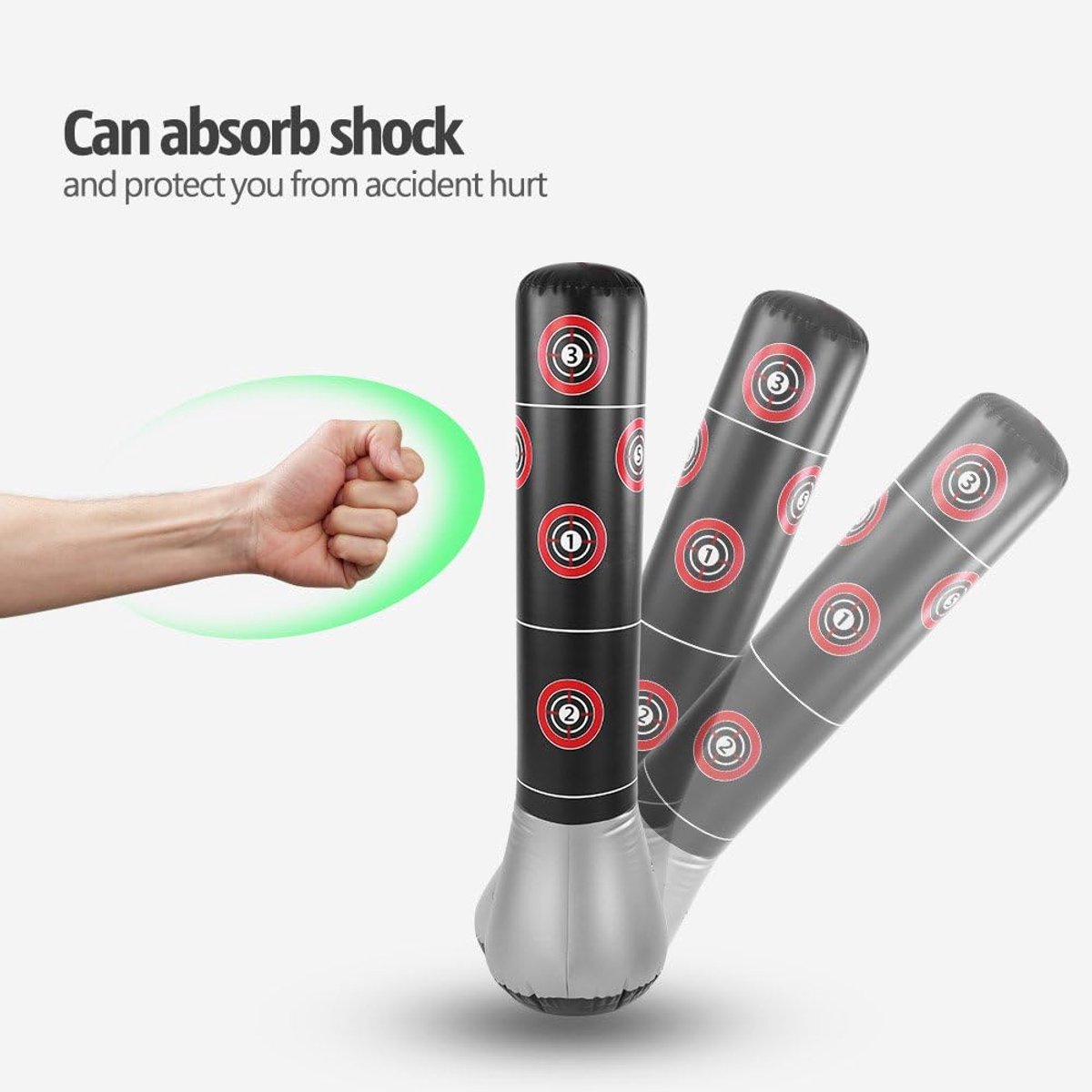 Vrijstaande Punching Bag - Punching Bag Stand - Opblaasbare Vrijstaande Punching Bag - Tumbler Bop Bag voor Kinderen en Volwassenen - Bokstraining - Zwart - L