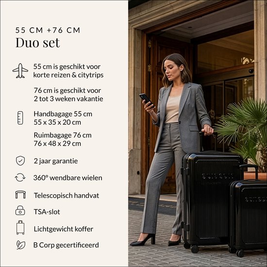 SUITSUIT Kofferset - Handbagage Koffer - Reiskoffer Groot - Kofferset 2 delig - TSA Slot - Lichtgewicht - Caretta Shadow Black