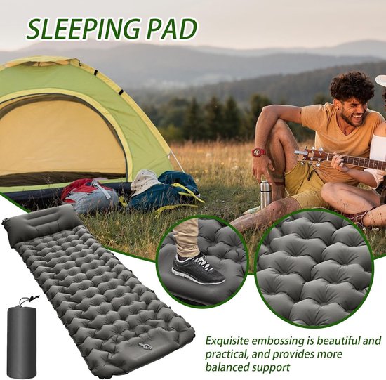 Kampeer Mat - Slaapmat Lichtgewicht - Outdoor Reizen - Zelfopblazend Voetpomp - 193x68x8 cm - Grijs — afbeelding 5