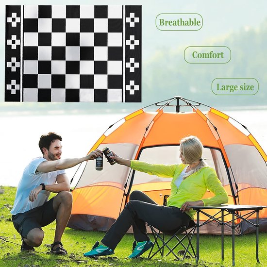 Buitentapijt Omkeerbaar - Plastic Vloerkleed - Buiten Leven - Waterdicht UV-Bestendig - 5x7ft - Zwart Wit — afbeelding 4