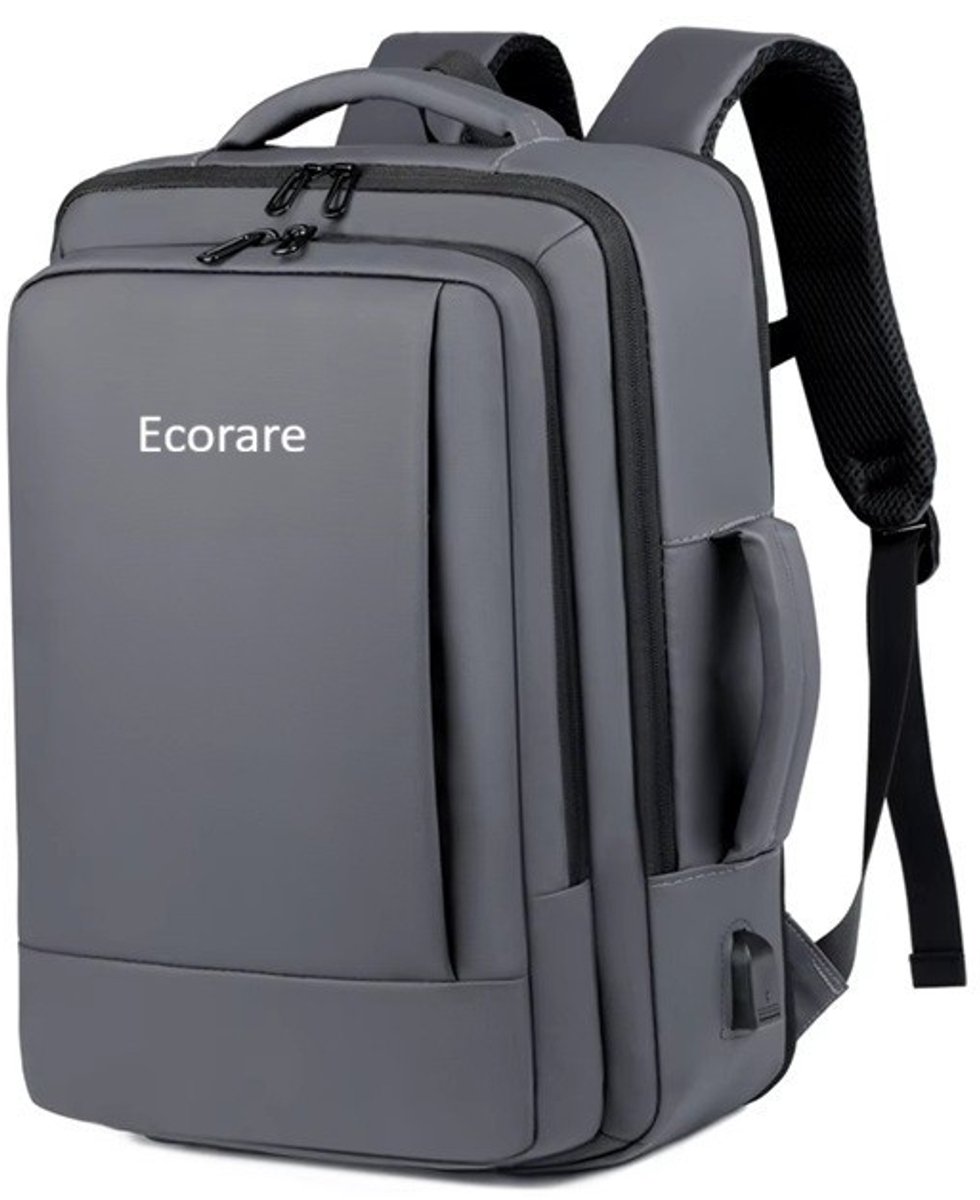 Ecorare Rugzak 39L Grijs - Waterdichte Laptoprugzak voor 15 inch Laptop - PU Leer & Nylon - USB-aansluiting - Heren & Dames