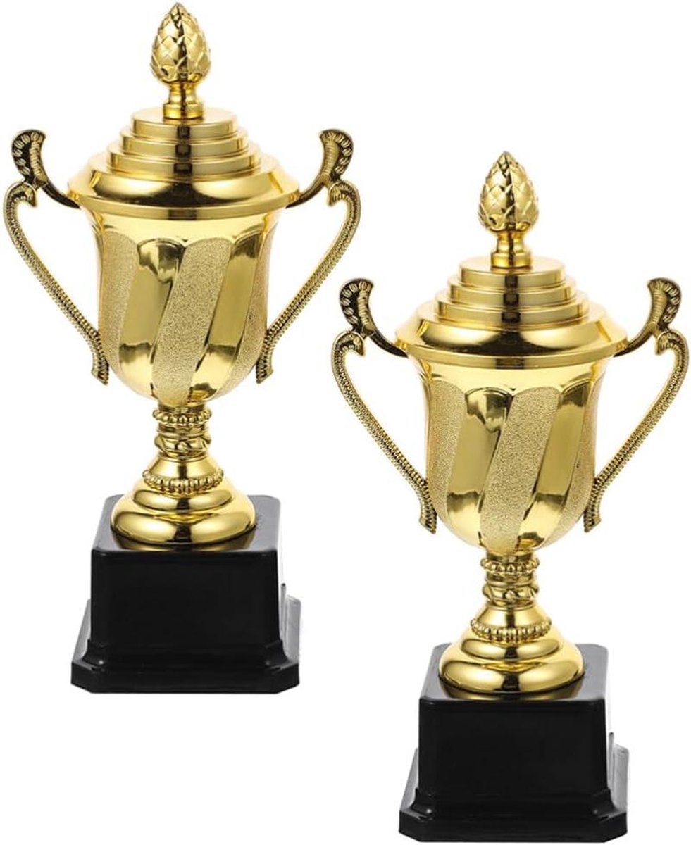 Gouden Trofee Set - Prijzen Bekers - Wedstrijden Belonen - Lichtgewicht Plastic - 21 cm Hoog - Goudkleurig