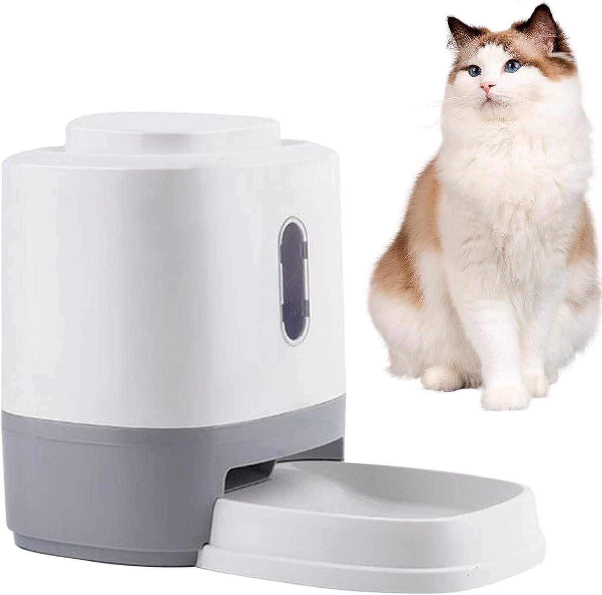 Voerdispenser Hond - Voerbak Interactief - Gezond Eten - Druk Voer Mechanisme - 1.5L Capaciteit - Wit