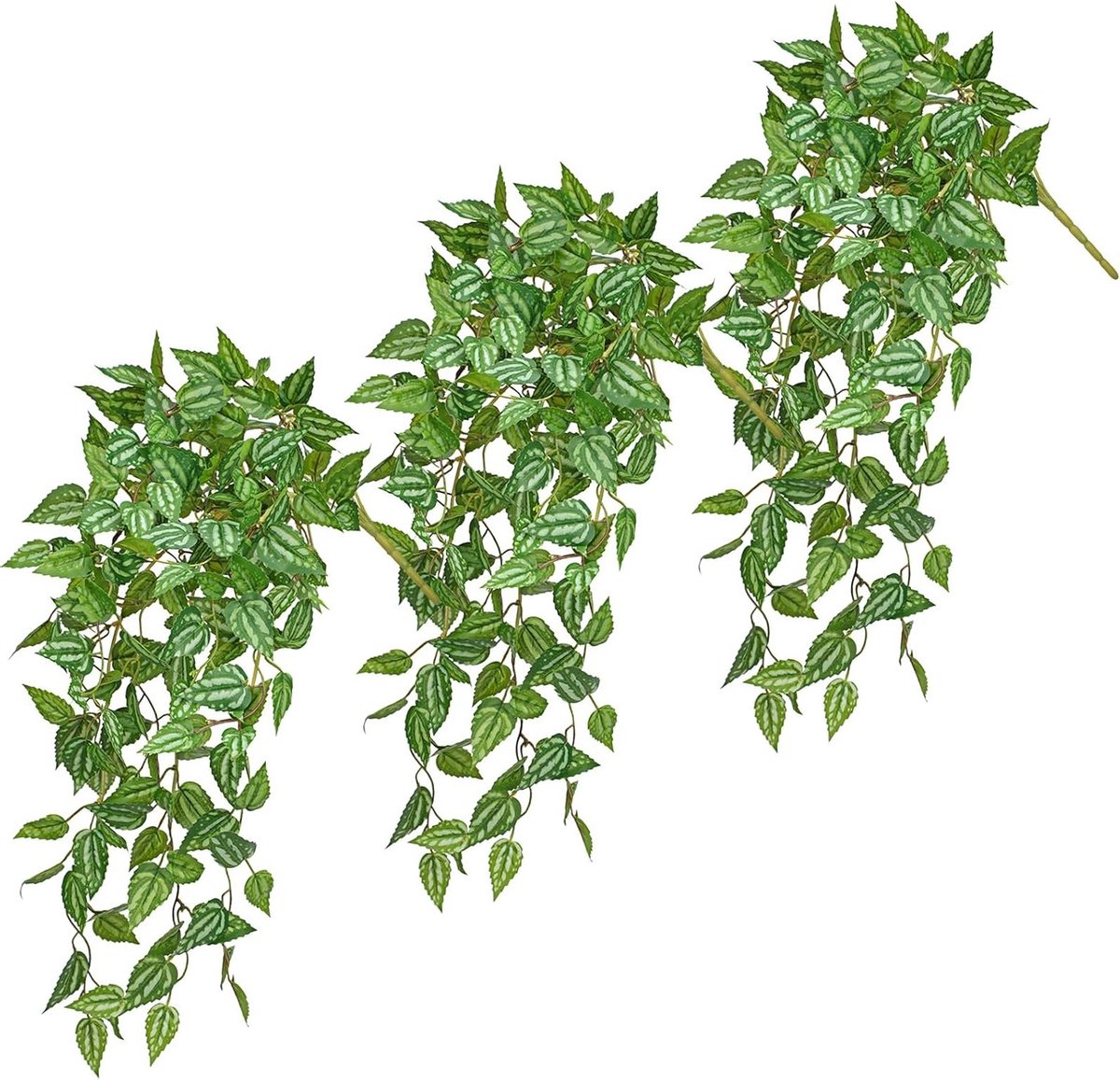 3PCS Artificial Hanging Plants 22.4 inch Artificial Hanging Plants Indoor Faux Hanging Watermelon Peperomia Bush - ShopVlot