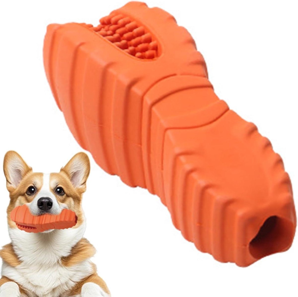 Hond Kauwspeelgoed - Interactief bijtspeelgoed - Tandenpoetsen en spelen - Met snackdispenser - 15 cm - Oranje
