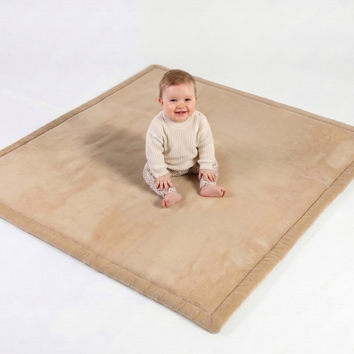 CASABEL Baby speelmat van fluweel in crèmewit 120×120 cm, dik en zacht, schuim, antislip onderkant