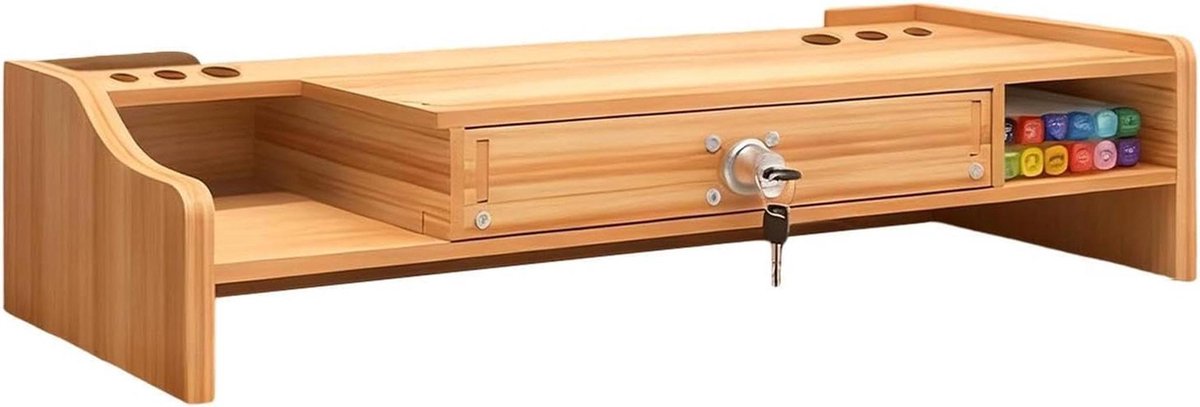 Monitor Verhoger - Bureau Organizer - Ergonomisch Werken - Met Opberglade - 49 cm Breed - Houtkleur