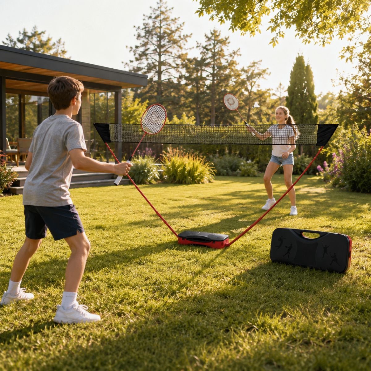 Donnay Badmintonset - Badminton Complete Set Voor 2 Personen - Inclusief Badminton Shuttles, Badmintonrackets en Badmintonnet - Met Handige Badmintontas - Badminton Racket in Zwart/Rood — afbeelding 10
