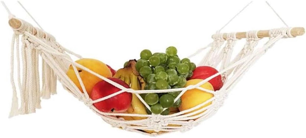 Fruitmand Hangmat - Groentezak Geweven - Keuken Opbergen - Handgemaakt Katoen - 60 cm - Wit