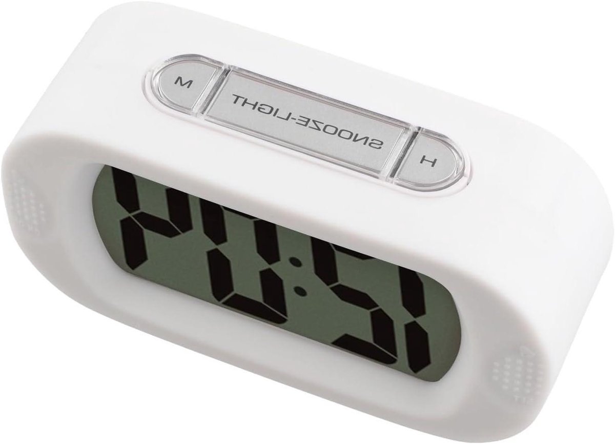Digitale Wekker - Reiswekker Tafelklok - Wakker Worden - Oplopend Alarmgeluid - 260 Gram - Wit