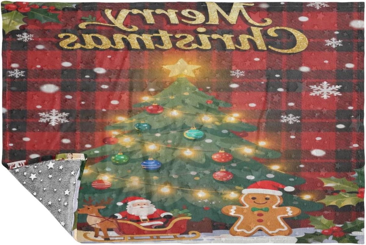 Reisdeken Kussen - Plaid deken - Reizen en slapen - Glow-in-the-dark sterren - 165x140 cm - Kerstboom Plaid