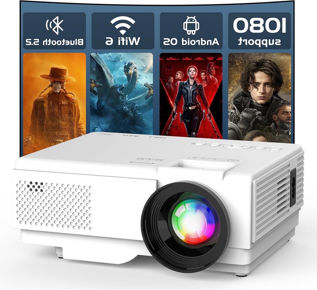 Draagbare Beamer - Mini Projector - Thuisbioscoop Creëren - Native 1080P 5G WiFi - 200 Inch Scherm - Zwart