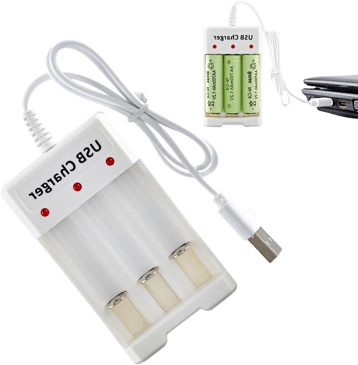 Batterijlader - Batterijstation - Batterijen Opladen - USB Aangedreven - 3 Sleuven - Zwart