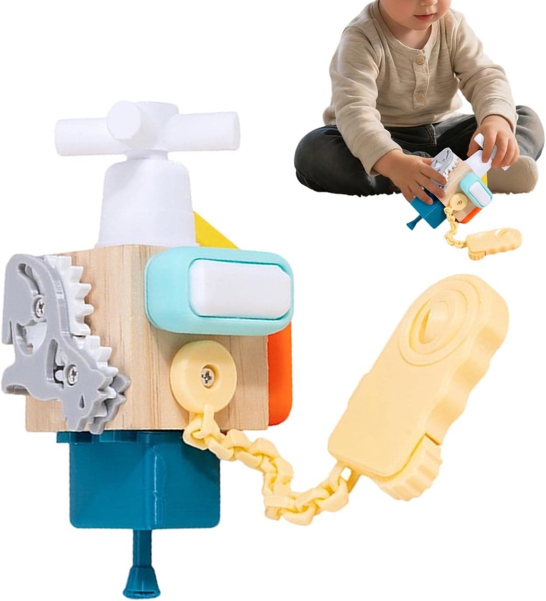 Activiteitenkubus Hout - Educatief Speelgoed - Fijne Motoriek Trainen - Houten Constructie - 16 x 9 x 10 cm