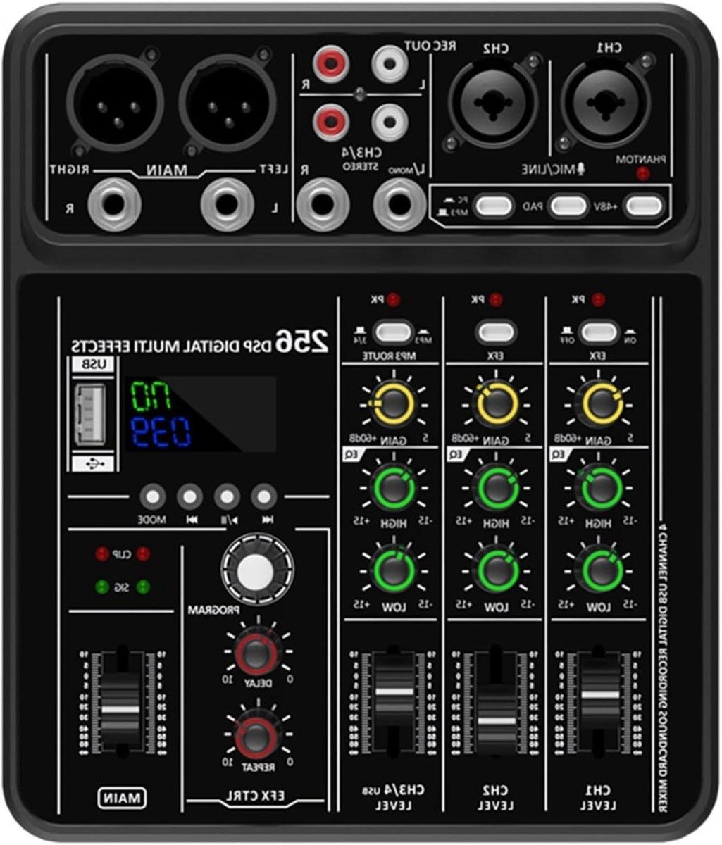 DJ Mixer - Geluidsconsole - Muziek Mixen - 256 DSP Effecten - 4 Kanalen - Zwart