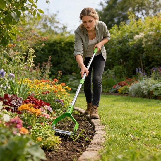 Tuinhak Onkruidsteker - Schep Graafgereedschap - Bodem Bewerken - Buigvaste Hakkop - 41 x 16 cm - Groen Oranje — afbeelding 2