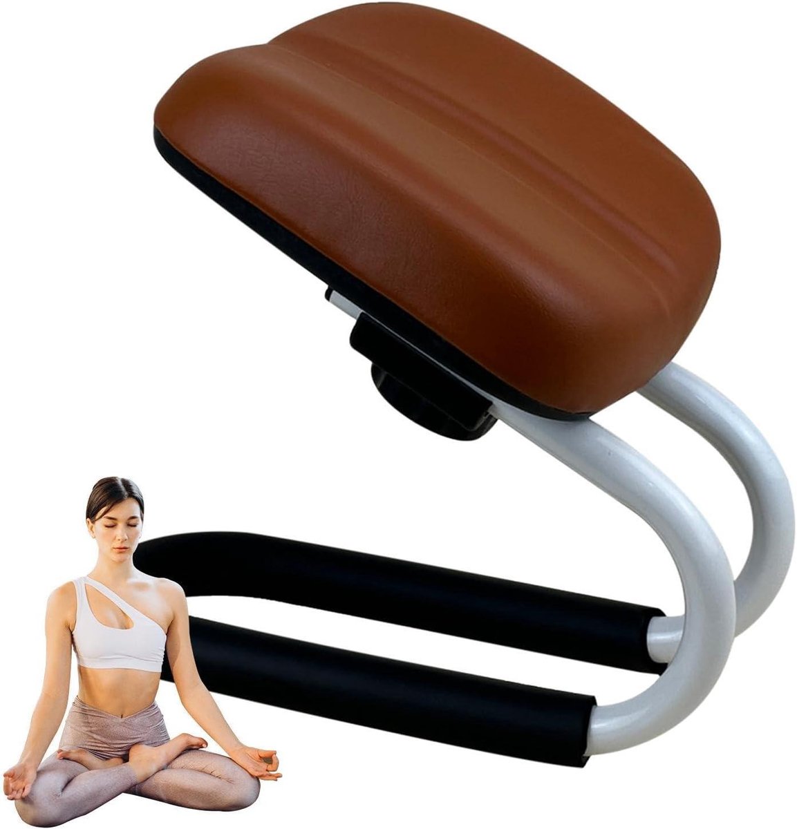 Meditatiekruk - Gebedsbank - Meditatie praktijk - Ergonomisch gebogen ontwerp - Verstelbare hoogte - Bruin