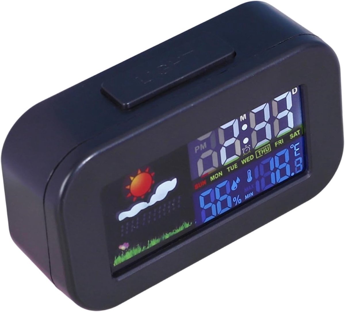 Digitale Klok - Wekker Timer - Studie Hulp - Weer Monitor - 5.4 cm Breed - Zwart