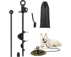 Robuuste 38 cm Zwarte Hondenspringconnector met 360° Draaibare Ring voor Grote Honden, Inclusief Reinigingsborstel en Grondanker voor Stabiliteit en Veiligheid