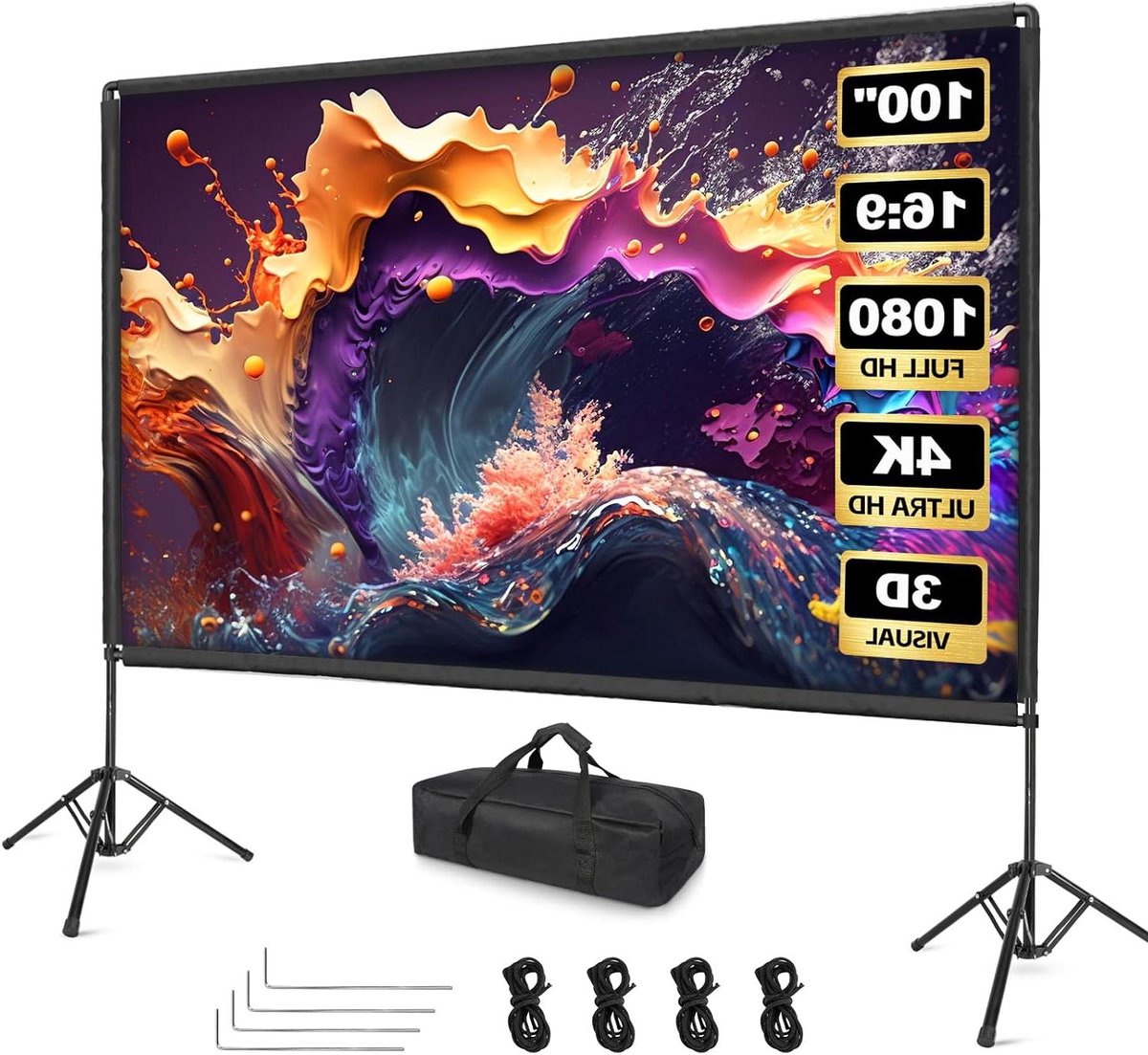 Projectorscherm met Standaard - Draagbaar Scherm - Thuisbioscoop Creëren - Kreukvrij Materiaal - 100 Inch - Mat Wit