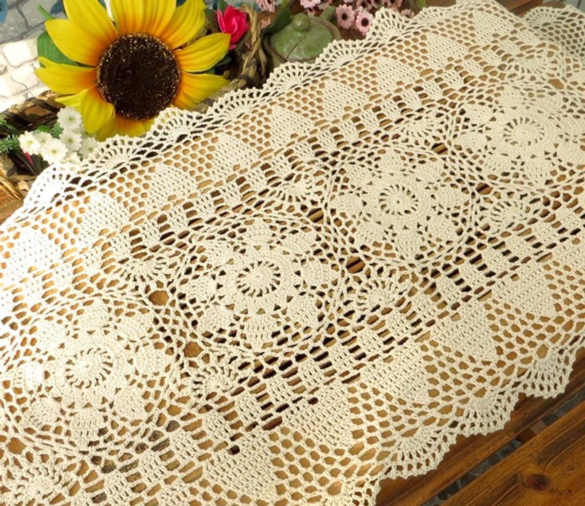Tafelloper Doilies - Gehaakt Kant - Decoratie Tafel - Handgemaakt Katoen - 40 x 90 cm - Beige