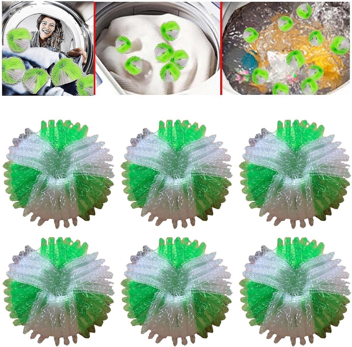 Wasballen Set - Pluis Verwijderaars - Kleding Reinigen - Anti-klit Werking - 6 Stuks - Groen Wit