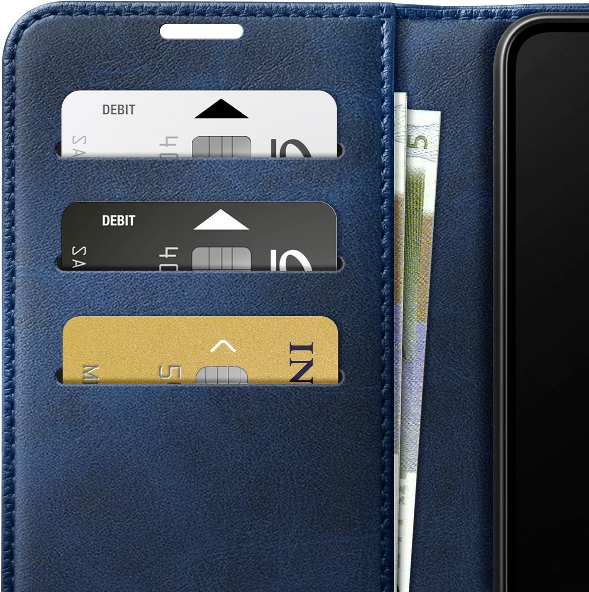 Zanae, Étui Portefeuille pour Geschikt voor Apple iPhone 16 Pro Édition Columbia avec Fonction Support, Nachtblauw