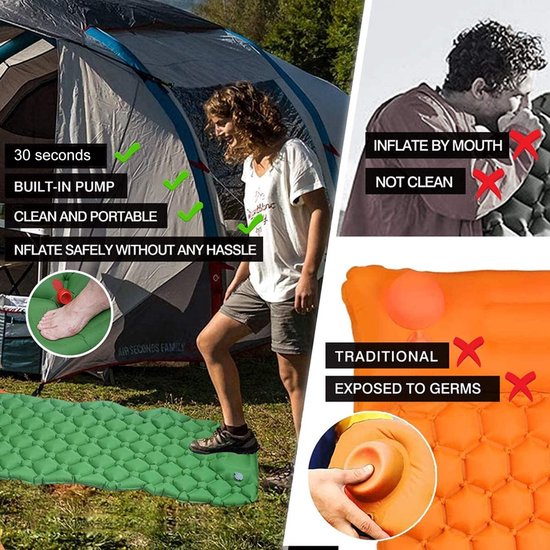 Zelfopblazende Slaapmat - Camping Luchtmatras - Buiten Ontspannen - Geïntegreerde Voetpomp - Compact Opvouwbaar - Groen — afbeelding 2