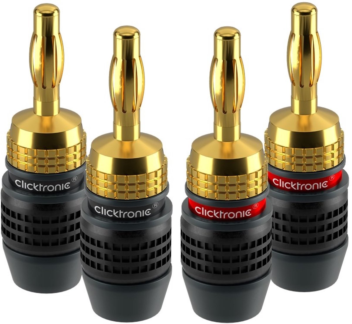 Clicktronic Banana Plug - 4 Stuks - Verguld - Schroefbaar - Zwart/Rood