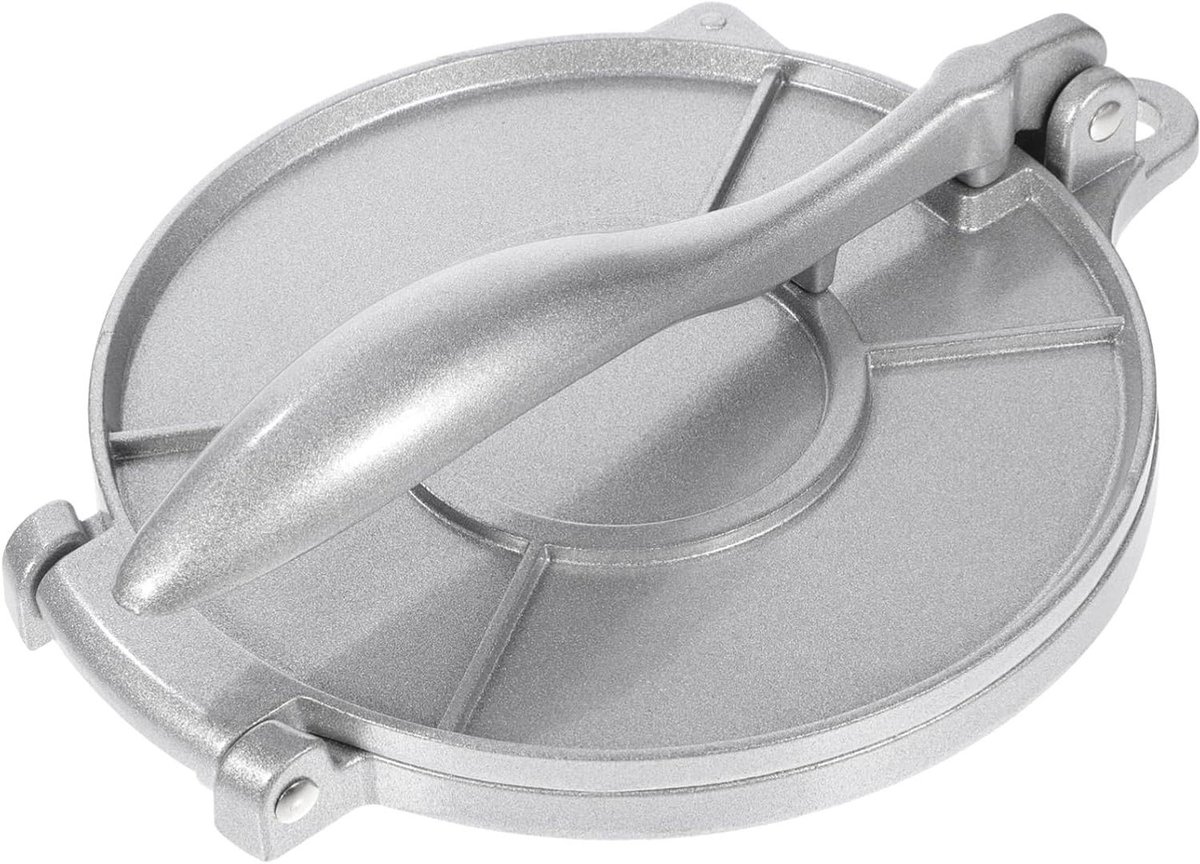 Deegpers Tortilla Maker - Banketpers Tortilla Pers - Zelf Tortilla's Maken - Antiaanbaklaag Vaatwasserbestendig - 650 Gram - Zilver
