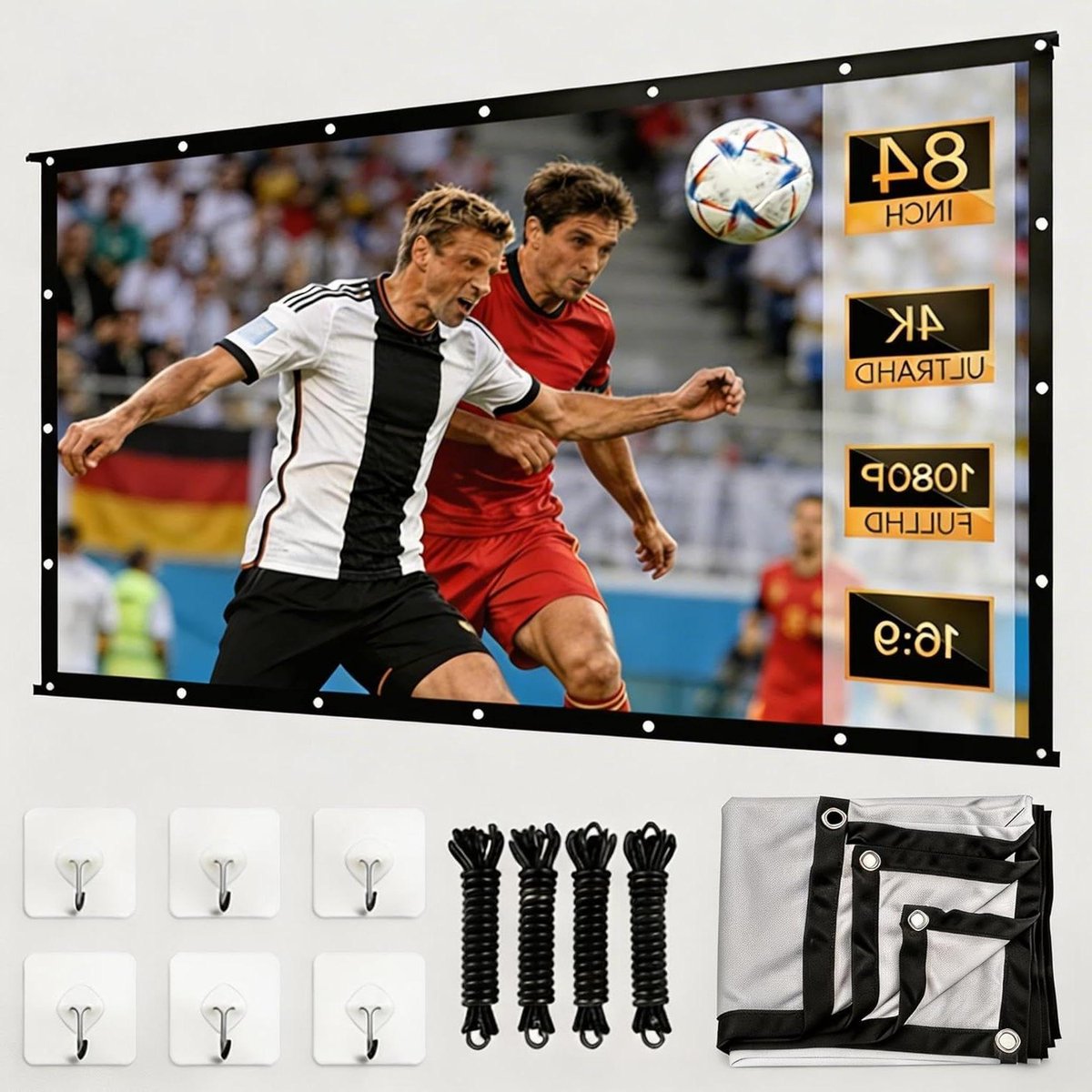 Projectiescherm - Beamer doek - Thuisbioscoop creëren - Kreukvrij en draagbaar - 84 inch 16:9 - Wit