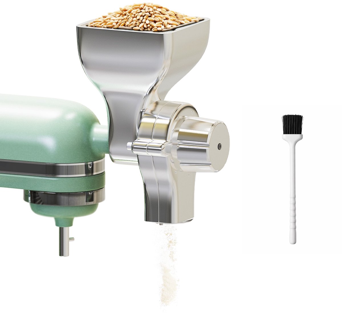 Graanmolen Opzetstuk voor KitchenAid Stand Mixer van MMOBIEL – 12 Instelbare Maalstanden – Metalen Graanmolen voor Malen van Tarwe, Maïs, Haver, Noten, Koffiebonen & Meer – Makkelijk Te Reinigen