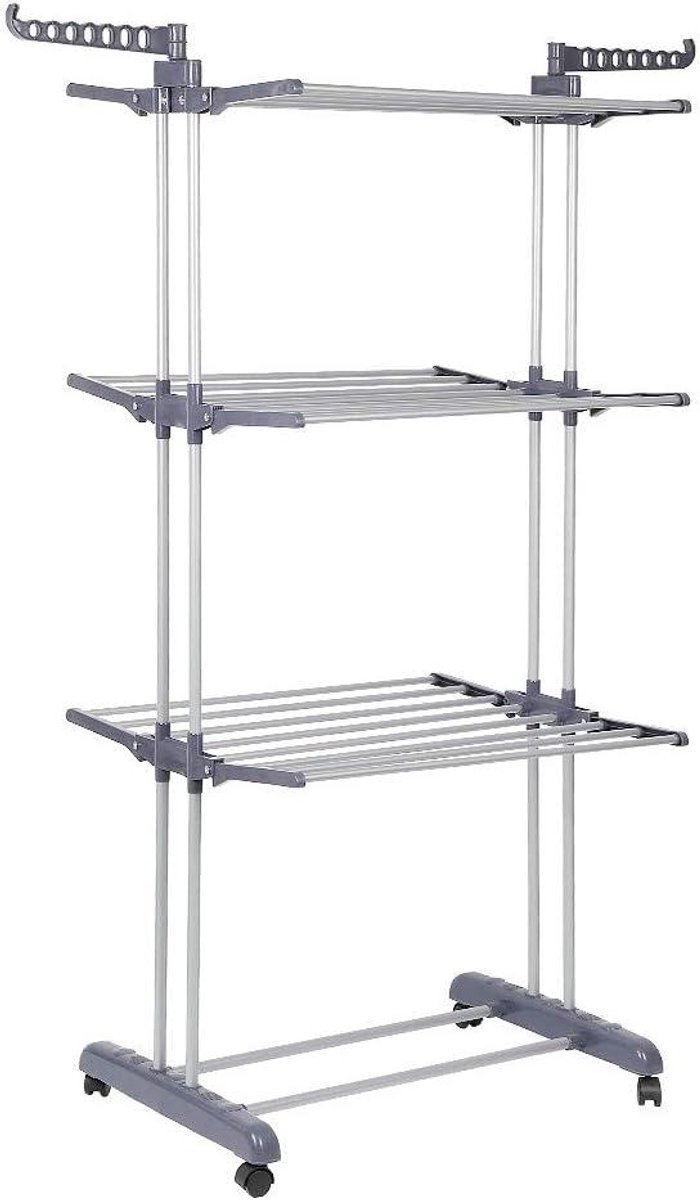 Wasdroogrek Kledingdroger Kleding Drogen Opvouwbaar met wielen 75-126 cm Grijs-zilver