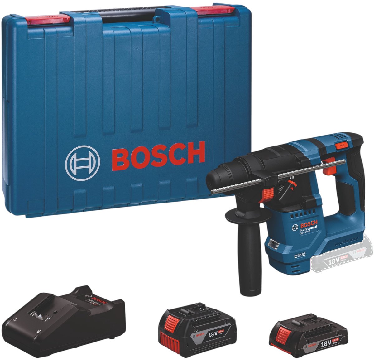 Bosch GBH 18V-18 Professional accu-boorhamer 18 V 1,5 J SDS plus Brushless ( 0611927004 ) + 2x accu 2,0 Ah / 4,0 Ah + oplader + koffer