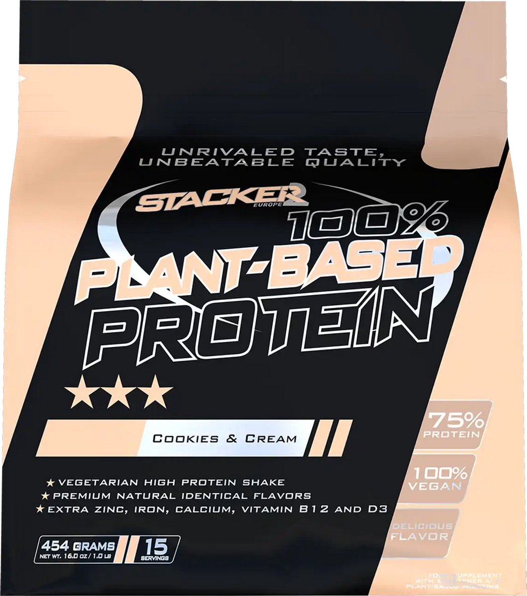 Stacker2 100% Plant-Based Protein (454g) Cookies & Cream - Eiwitten - Veganistisch eiwit