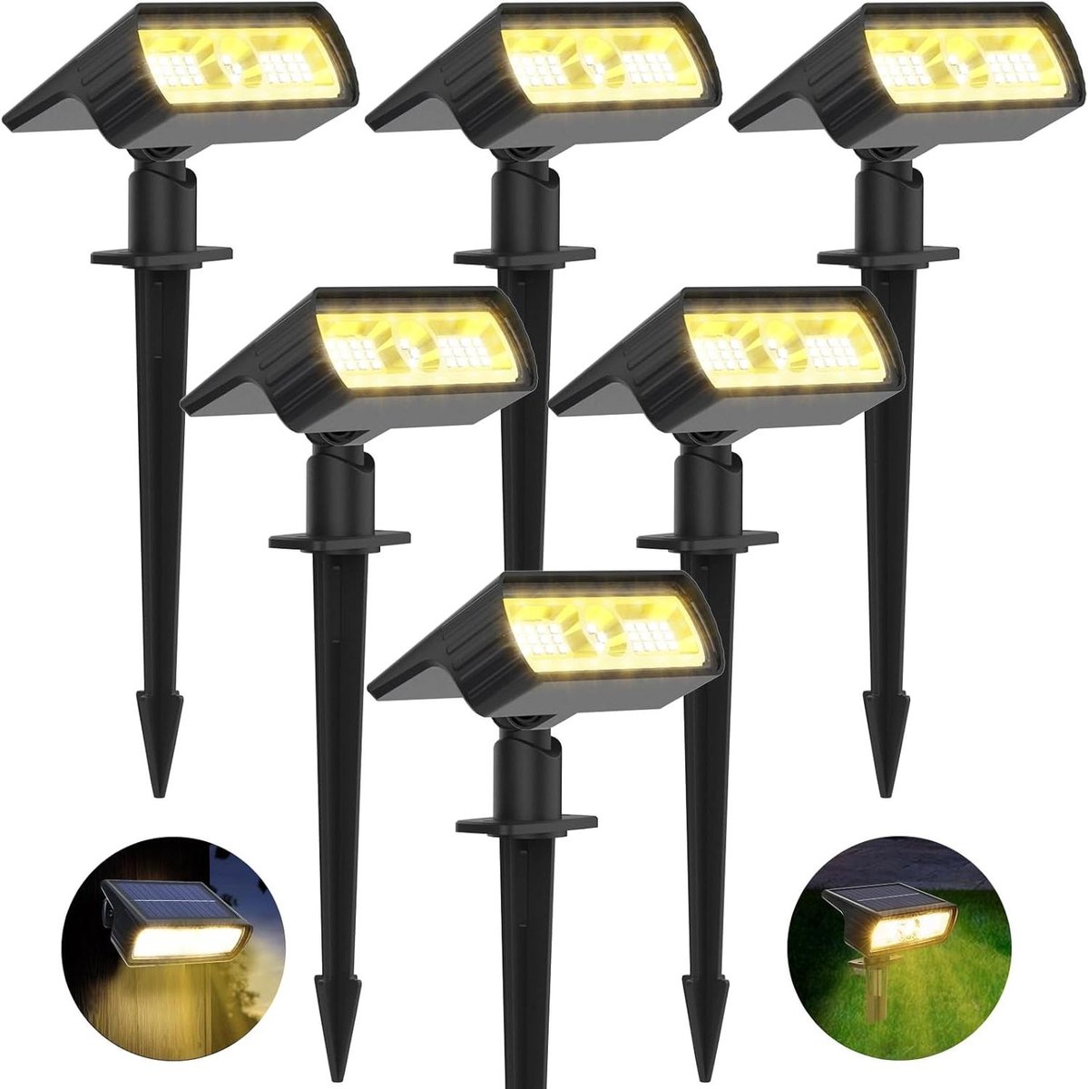 Solar Tuinverlichting met 3000K Warm Wit - Set van 6 Waterdichte Buitenlampen met 2 Helderheidsmodi voor Tuin en Oprit