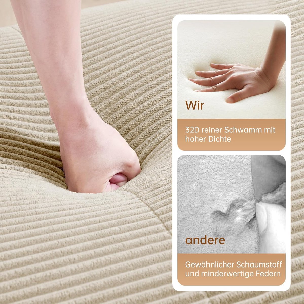 Modulaire slaapbank 3-zits – Arqam Cloud Corduroy Sofa zonder montage – Luxe comfortabele beige bank – Combineerbare L/U-vorm loungeset voor woonkamer – Moderne design slaapbank