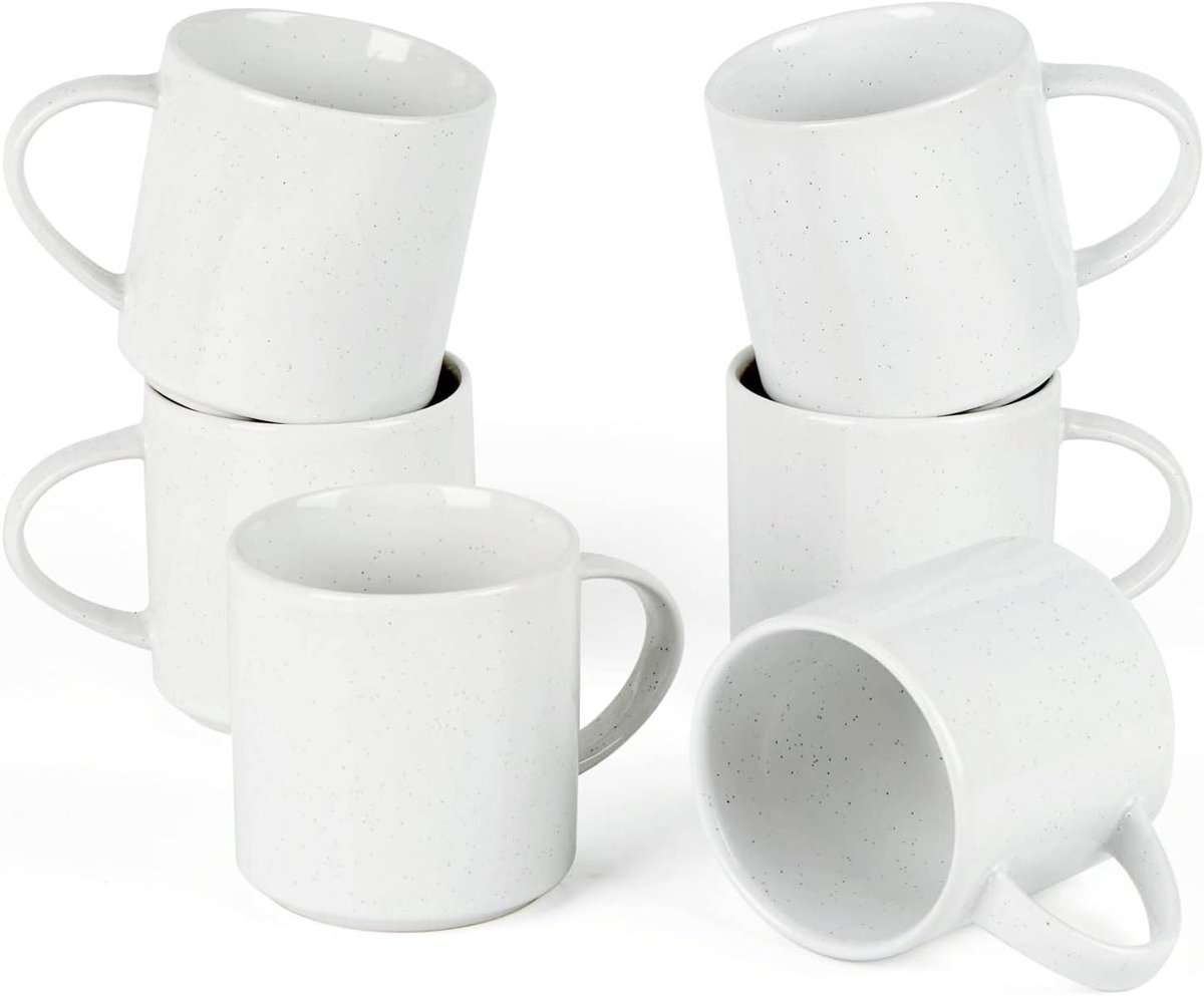 Set Koffiemokken - Opbergbare Kopjes - Warme Dranken - Zwart Gespikkeld - 6 Stuks 355ml - Wit