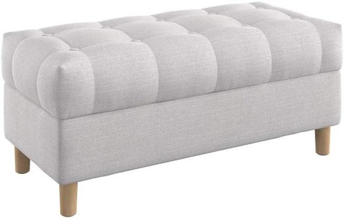 Opbergbank - Voetenbank Zitbank - Extra Zitten - Knooptufting Design - 100 cm Breed - Naturel Wit