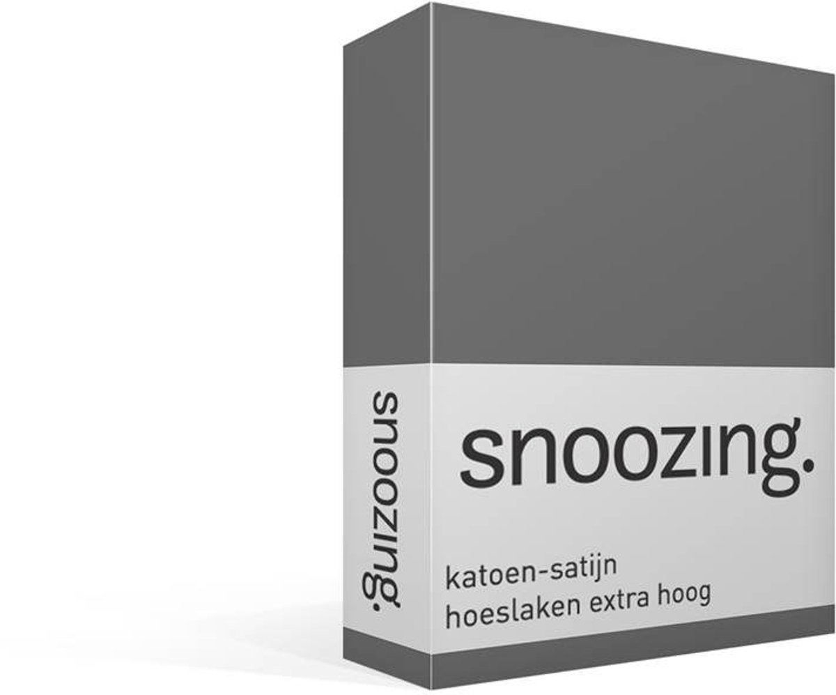 Snoozing Katoen-satijn - Hoeslaken - Extra Hoog - Lits-jumeaux - 180x200 cm - Antraciet