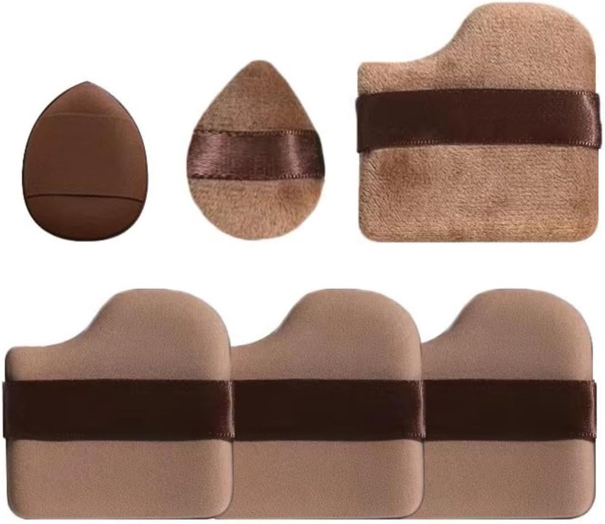 Set van 6 Make-up Poederkwasten met 3 Aircushion Kwasten, Flocking Kwast en Make-up Spons voor Foundation en Losse Poeder