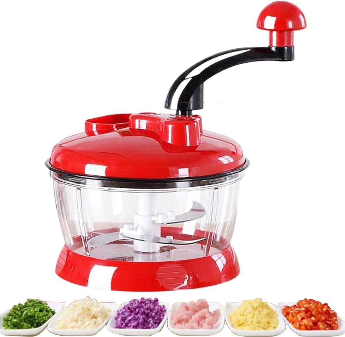 Keukenmachine Groentesnijder - Salademolen Knoflookhakker - Snelle Maaltijdvoorbereiding - Handmatige Zwengelbediening - 26 x 21 x 17 cm - Wit