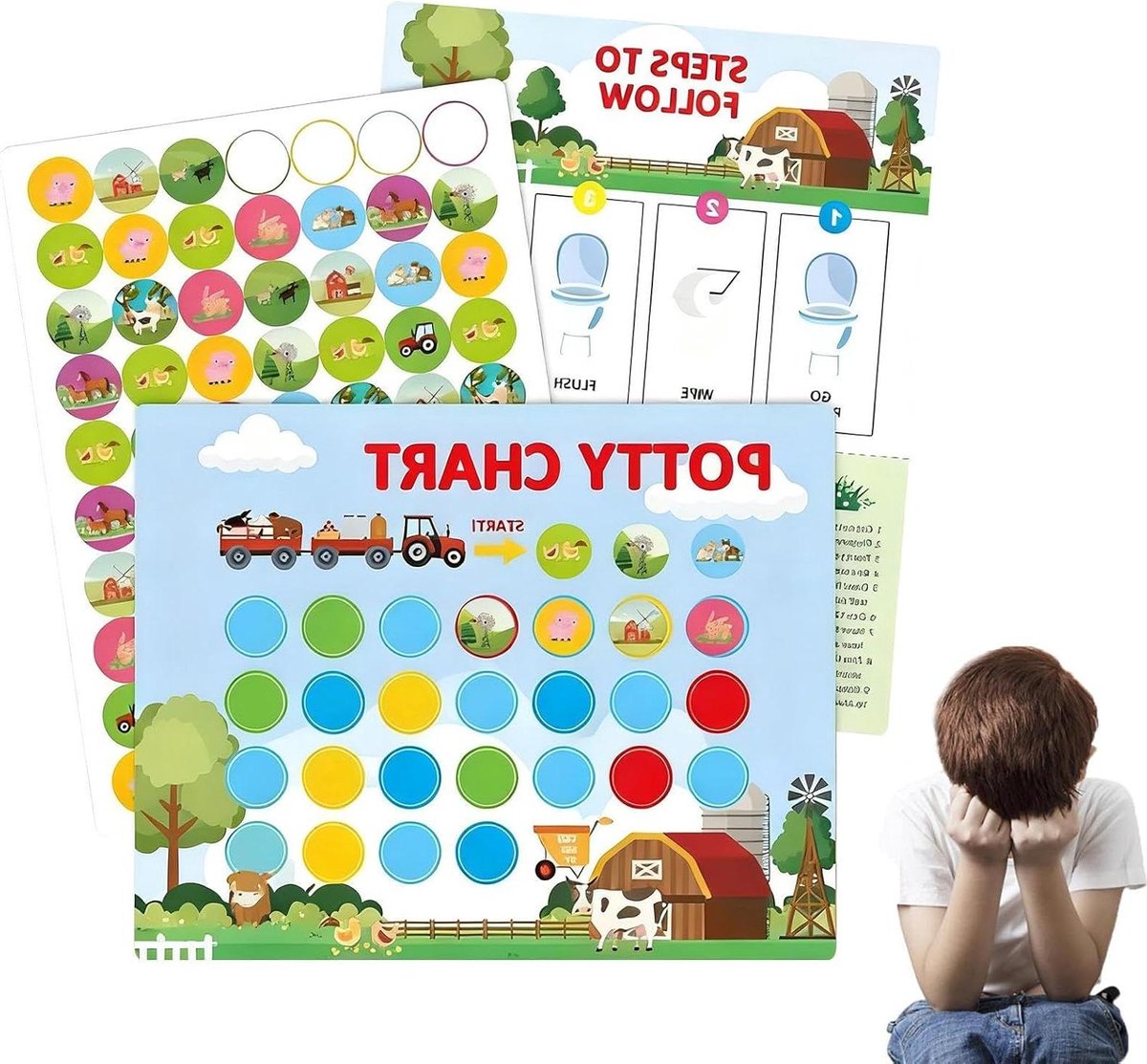 Zindelijkheidstraining Grafiek - Leerhulp Kinderen - Gedrag Motiveren - Interactieve Stickerkaart - 10 Grafieken 63 Stickers - Boerderij Thema