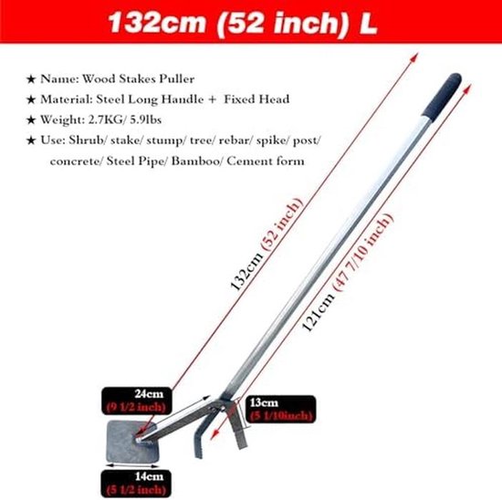 Paaltrekker Stronkentrekker - Hefboom Gereedschap - Palen Verwijderen - Robuuste Stalen Constructie - 132 cm - Zwart — afbeelding 3